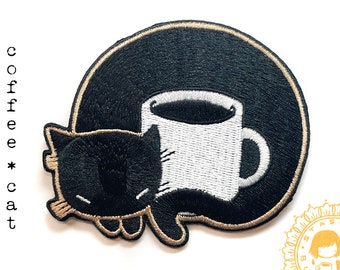 Coffee Cat - embroidered iron on patch