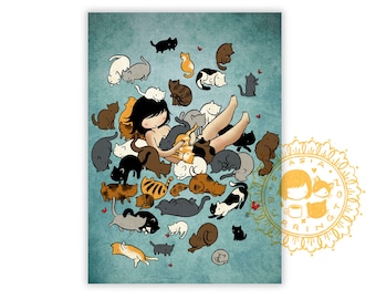 Postcard - Kitty Heaven - Mini print - 5x7