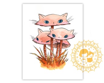 8x10 Mushroom Cats - Meowshrooms - Pink ones