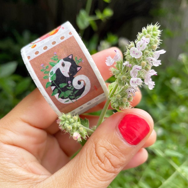 Stamp Washi Tape - Botanical Kitties herbal and floral