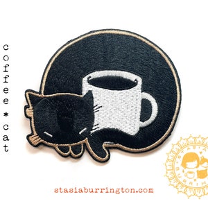 Coffee Cat - embroidered iron on patch