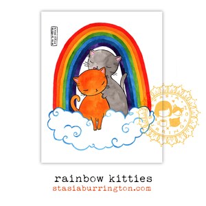 Rainbow Kitties - Fine Art Print - 8x10 ink and water love
