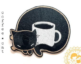Coffee Cat - embroidered iron on patch