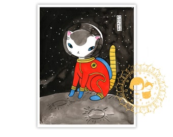 Space Kitty - Fine Art Print - 8x10 astronaut cat