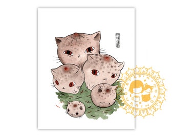 8x10 Print - Puffball Meowshrooms - Mushroom Cats