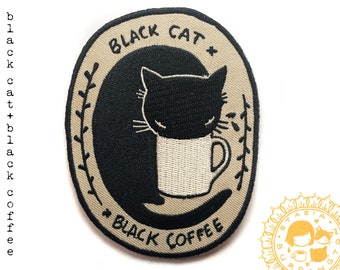 Black Cat Black Coffee - embroidered iron on patch