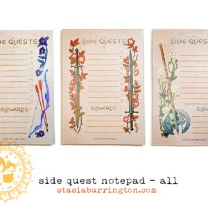 Side Quest Notepads Action Adventure Fantasy To Do lists Set of all Three