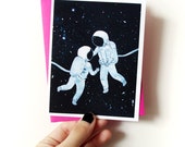 Chance Encounter - cute blank greeting card with envelope - space sci fi love