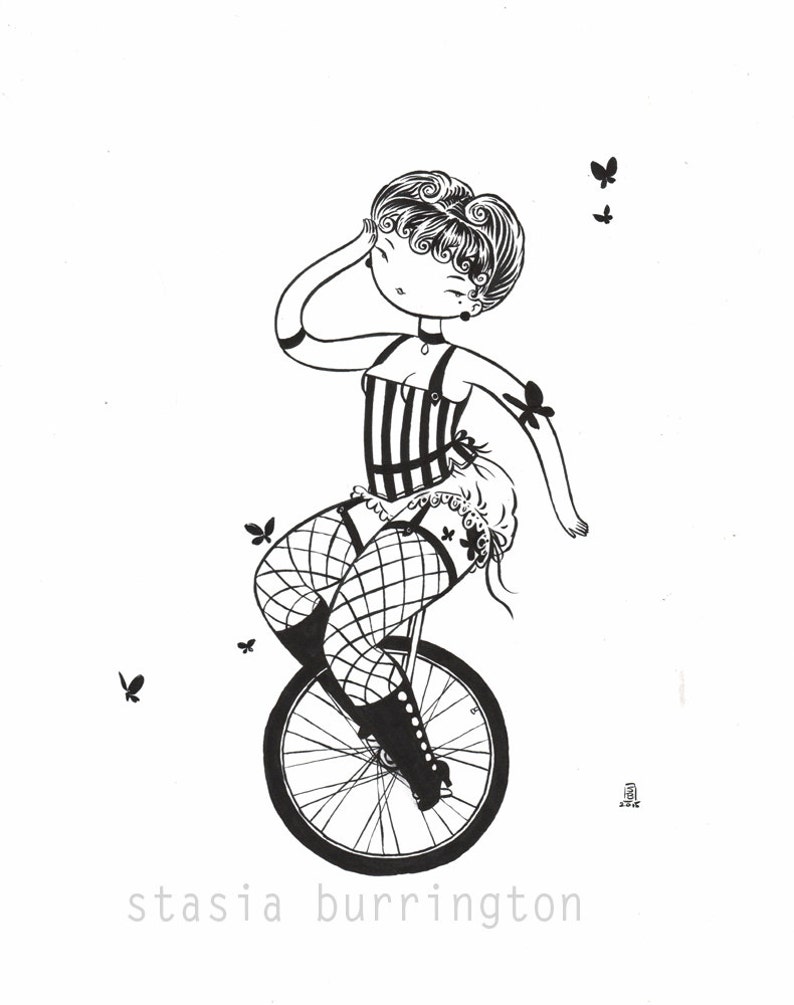 Unicycle original drawing 11x14 fine art black and white Etsy