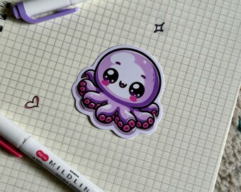 Naklejka Kawaii Octopus | Zabawna naklejka winylowa z motywem oceanu