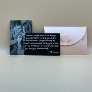 Gepersonaliseerde portemonneekaart – op maat gegraveerd bericht/fotokaart, aangepaste portemonneekaart, metalen portemonneekaart, cadeau voor mannen, jubileumcadeau, BF-cadeau