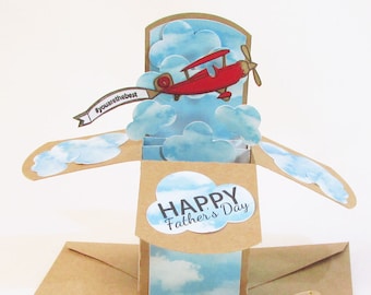 Fathers Day Card, Pop Up Cards, Birthday Card, Airplane, Card for Guy, Plane with banner, Airplane Banner, Airplane Birthday Party