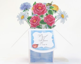 All Occasions Card, Floral Pop-up Card, Unique 3D Box Card, Handmade Greeting Card, Flower Bouquet