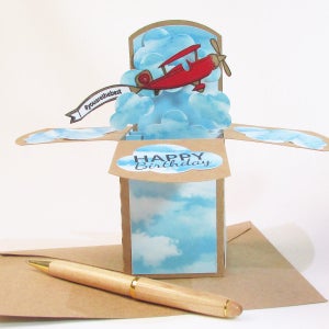 Pop Up Airplane Birthday Card, Airplane with Banner Card, Gift for Pilot, Gift Card Holder image 1