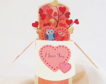 Owl Valentine's Day Pop Up Card, Custom Personalized