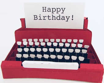 Birthday Card For Him, Birthday Card for Her, Personalized Birthday Pop Up Card, Typewriter Pop Up Cards, Gift for Writer