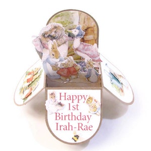 1st Birthday Personalized Keepsake Card, Peter Rabbit Card, 3D Pop Up Card, Card for Granddaughter, Grandson image 1