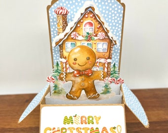 Gingerbread House Pop Up Holiday Card, 3D Gingerbread Man Card Christmas Decor