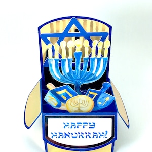 Cartão pop-up de Hanukkah feliz, cartões de Hanukkah personalizados, porta-cartão de presente, decoração de Hanukkah, cartão de felicitações pop-up 3D, crie seu próprio