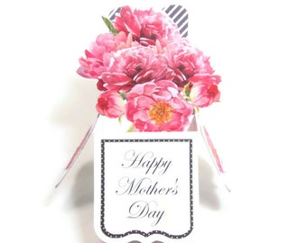 Mothers Day Card Pop Up, Peony Bouquet 3D Handmade Card