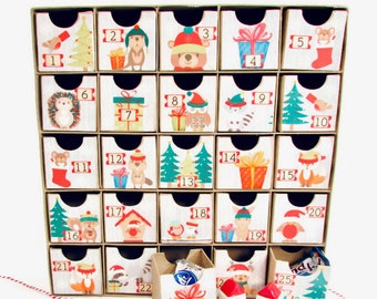 Personalized Advent Calendar Kids, Woodland Christmas Countdown Calendar, Reusable Heirloom Holiday Decor