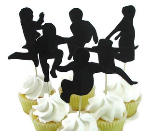 Jump Party Cupcake Toppers, Set of 12, Jumping Kids Cake Toppers, Bounce House Party, Trampoline Party, Girl Silhouette Jumping, Guy Jumping