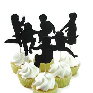 Jump Party Cupcake Toppers, Set of 12, Jumping Kids Cake Toppers, Bounce House Party, Trampoline Party, Girl Silhouette Jumping, Guy Jumping image 1
