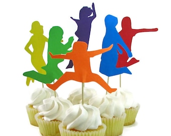 Trampoline Party Cake Toppers, Jumping Kids Silhouettes, Gymnastics Birthday Decor