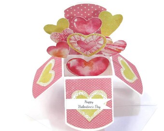 Valentines Day Pop Up Card, Heart Bouquet Valentine Gift , Whimsical Love Pop Up