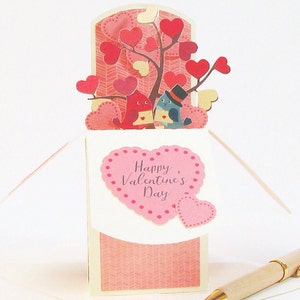 Feliz tarjeta emergente del día de San Valentín, pájaros del amor, personalizado personalizado