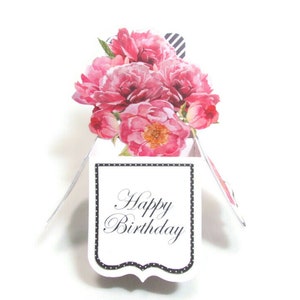 Floral Pop Up Card, Birthday Pop Up Card, Mothers Day Card Pop Up, Peony Bouquet 3D Handmade Card, Birthday Card for Her