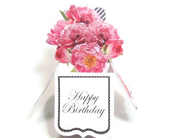 Floral Pop Up Card, Birthday Pop Up Card, Mothers Day Card Pop Up, Peony Bouquet 3D Handmade Card, Birthday Card for Her