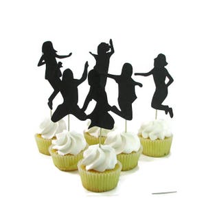 Jump Party Cupcake Toppers, Set of 12, Jumping Kids Cake Toppers, Bounce House Party, Trampoline Party, Girl Silhouette Jumping, Guy Jumping image 4