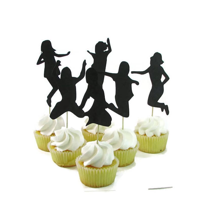 Jump Party Cupcake Toppers, Set of 12, Jumping Kids Cake Toppers, Bounce House Party, Trampoline Party, Girl Silhouette Jumping, Guy Jumping image 4