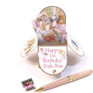 1st Birthday Personalized Keepsake Card, Peter Rabbit Card, 3D Pop Up Card, Card for Granddaughter, Grandson image 6