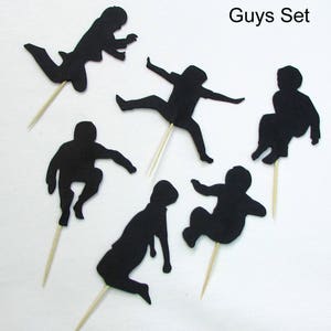 Jump Party Cupcake Toppers, Set of 12, Jumping Kids Cake Toppers, Bounce House Party, Trampoline Party, Girl Silhouette Jumping, Guy Jumping image 5