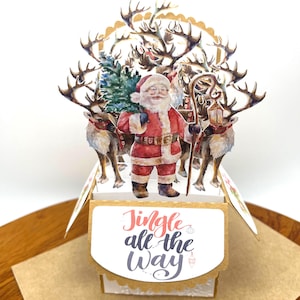 Vintage Santa & Reindeer Gift Card Holder Handmade Christmas Pop Up Card