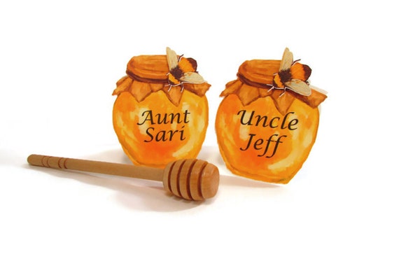 Honey Pot Place Cards, Rosh Hashanah Decor, Bumblebee Name Cards