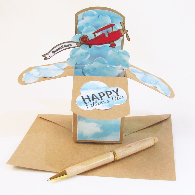 Pop Up Airplane Birthday Card, Airplane with Banner Card, Gift for Pilot, Gift Card Holder image 3