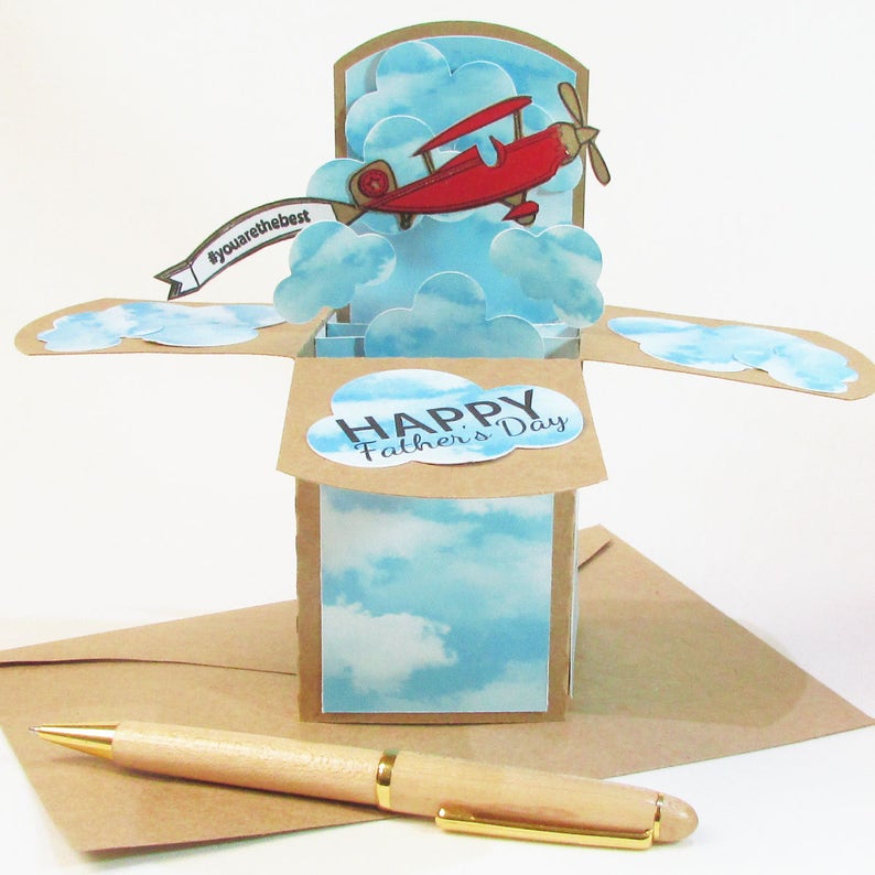 Pop Up Airplane Birthday Card, Airplane with Banner Card, Gift for Pilot, Gift Card Holder image 4