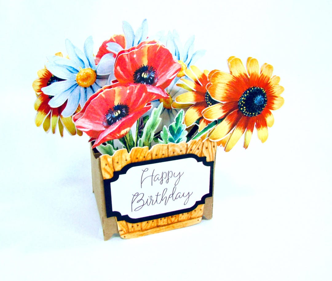 Floral Birthday Pop up Card, 3D Flower Bouquet, Handmade - Etsy