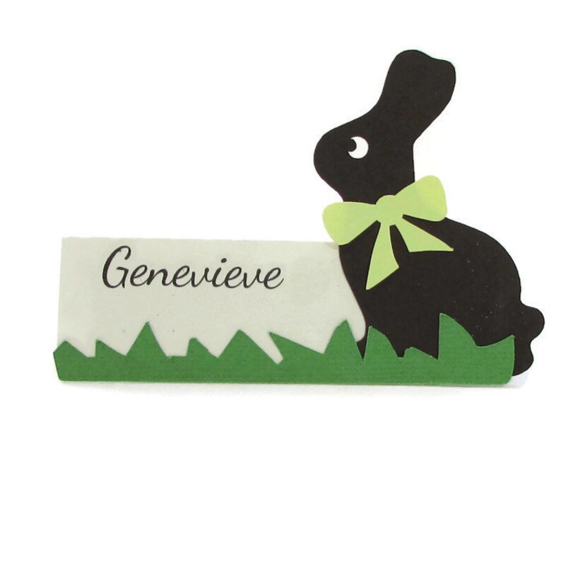 Chocolate Easter Bunny Place Cards, Spring Table Favors, Personalized Place Cards, Buffet Cards, Eco Friendly, Free Standing place cards image 3