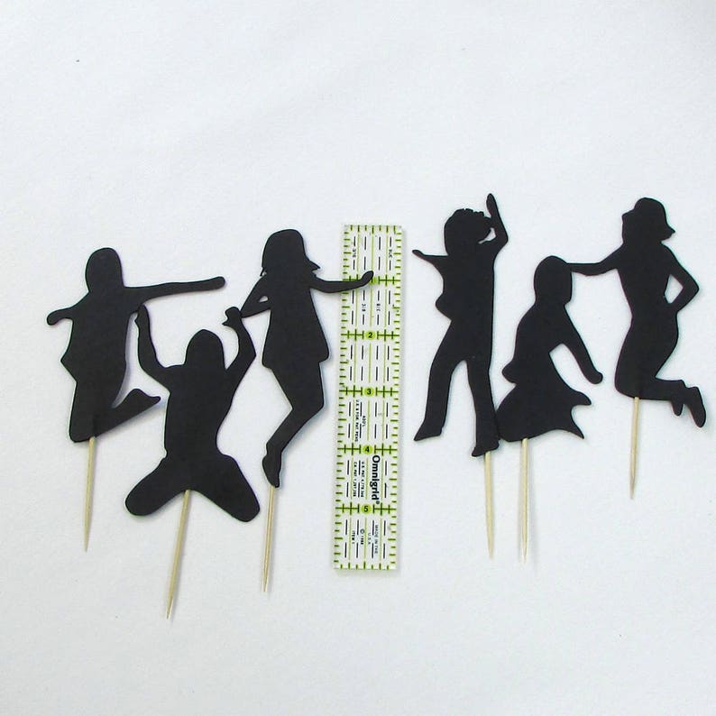 Jump Party Cupcake Toppers, Set of 12, Jumping Kids Cake Toppers, Bounce House Party, Trampoline Party, Girl Silhouette Jumping, Guy Jumping image 9