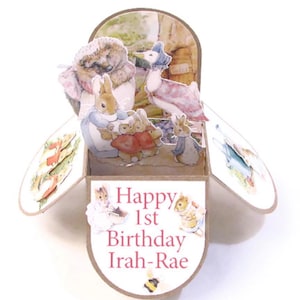 Personalized 3D Pop-up Peter Rabbit 1st Birthday Keepsake Card