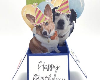 Biglietto di auguri per il compleanno del cane, biglietto pop-up personalizzato, regalo con foto di animali domestici