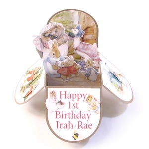 1st Birthday Personalized Keepsake Card, Peter Rabbit Card for Granddaughter, Grandson, 2nd, 3rd Birthday 3D Pop Up Card