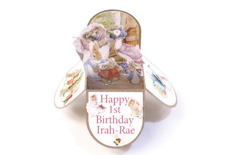 1st Birthday Personalized Keepsake Card, Peter Rabbit Card, 3D Pop Up Card, Card for Granddaughter, Grandson image 1