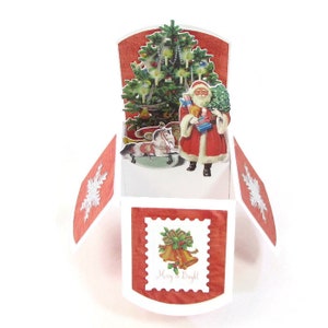 Christmas Pop Up Card, Handmade Holiday Card, Vintage Victorian Santa, Gift Card Holder