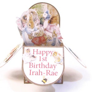 1st Birthday Personalized Keepsake Card, Peter Rabbit Card, 3D Pop Up Card, Card for Granddaughter, Grandson image 4