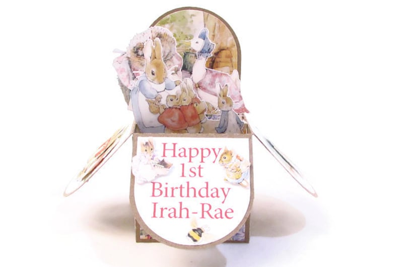 1st Birthday Personalized Keepsake Card, Peter Rabbit Card, 3D Pop Up Card, Card for Granddaughter, Grandson image 4